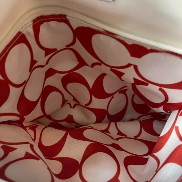 Coach Hampton Beige satin and orange accents satchel with silver tone hardwares - Picture 14 of 15